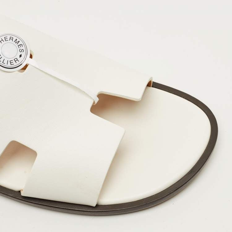 Hermès Izmir Size 44.5 White Leather Slide Sandals