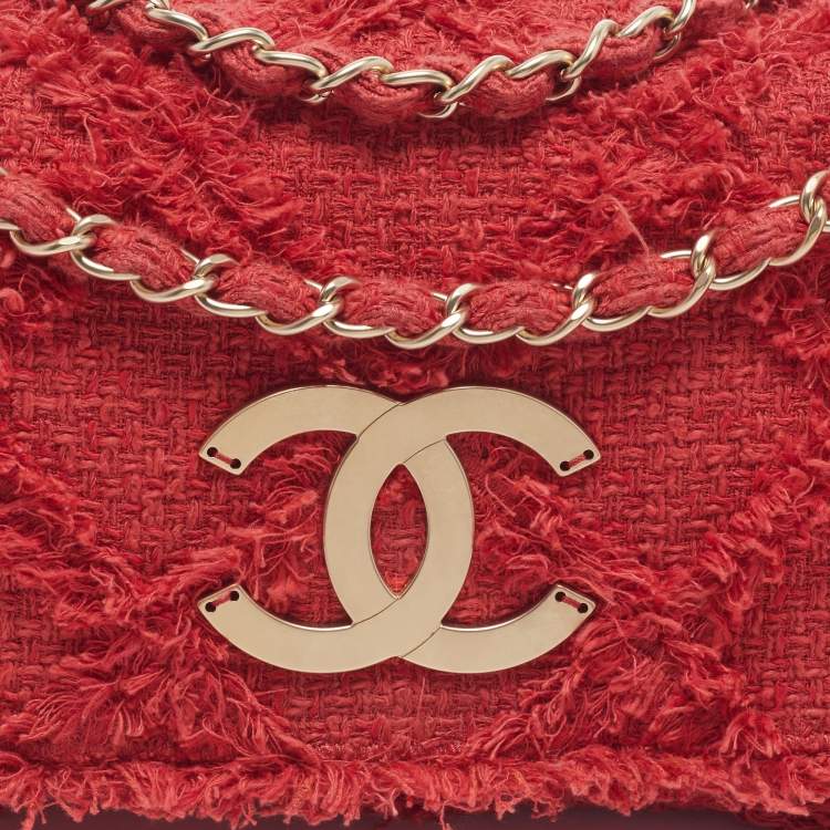 Chanel CC Mania Flap Red Quilted Tweed Bag