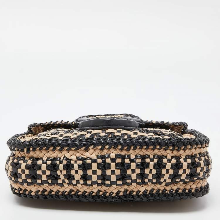 Prada Beige/Black Woven Madras Leather Crossbody Bag