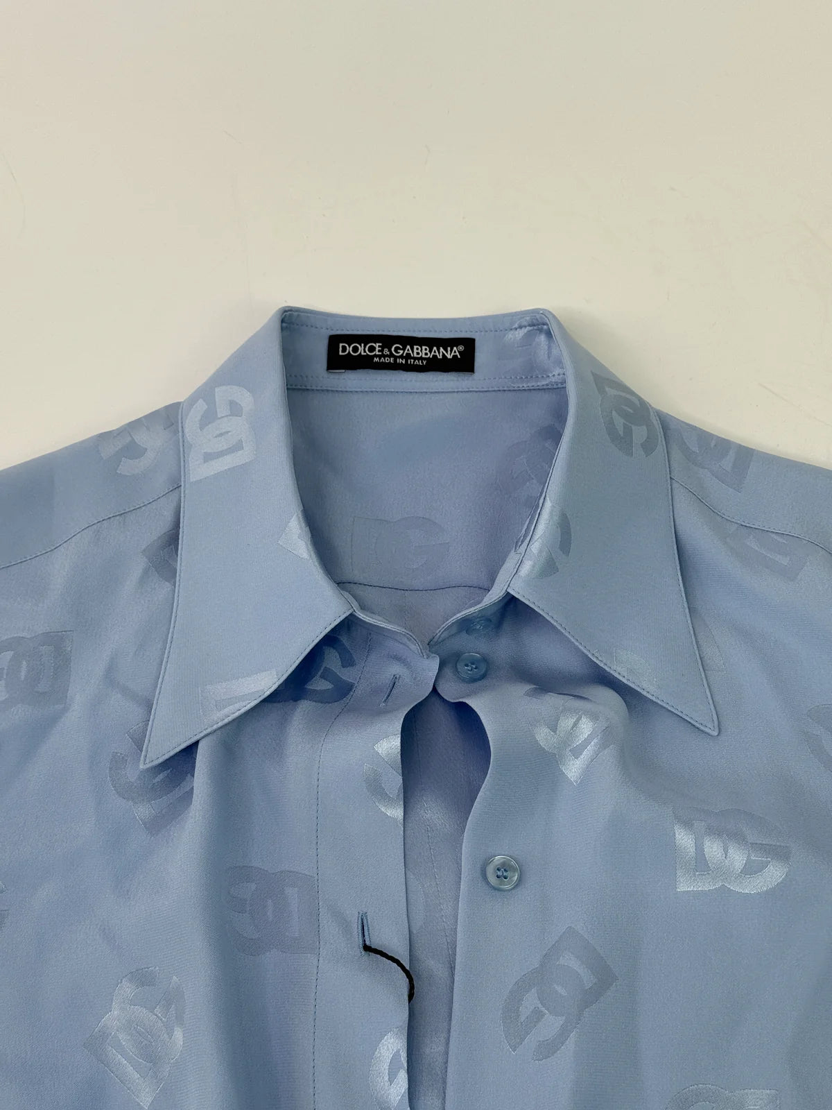 DOLCE & GABBANNA SILK JACQUARD SHIRT WITH ALL-OVER DG LOGO (SIZE 46/UK14)