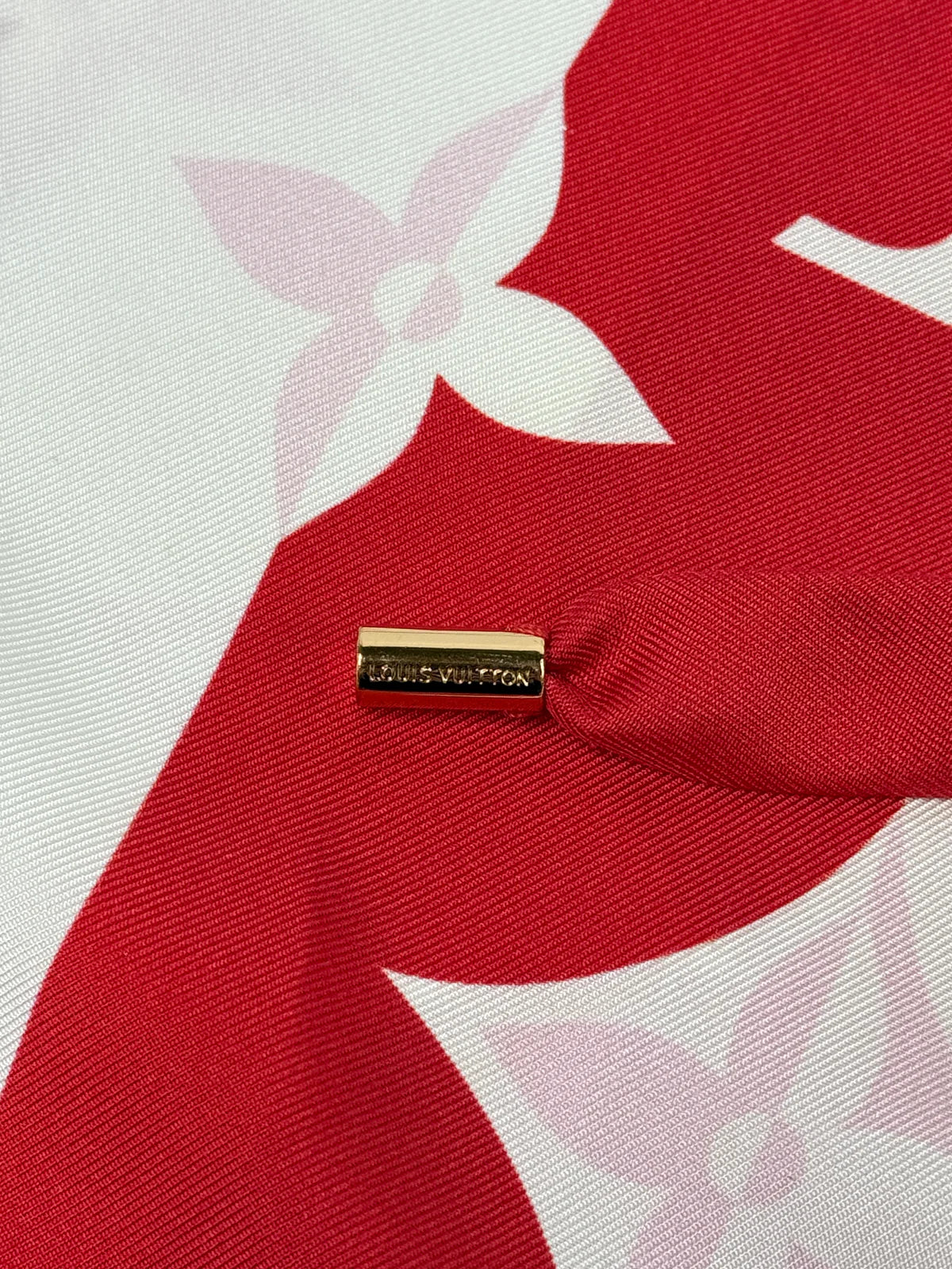 LOUIS VUITTON RED MONOGRAM SILK TWILL TROUSERS ( SIZE 38/10)