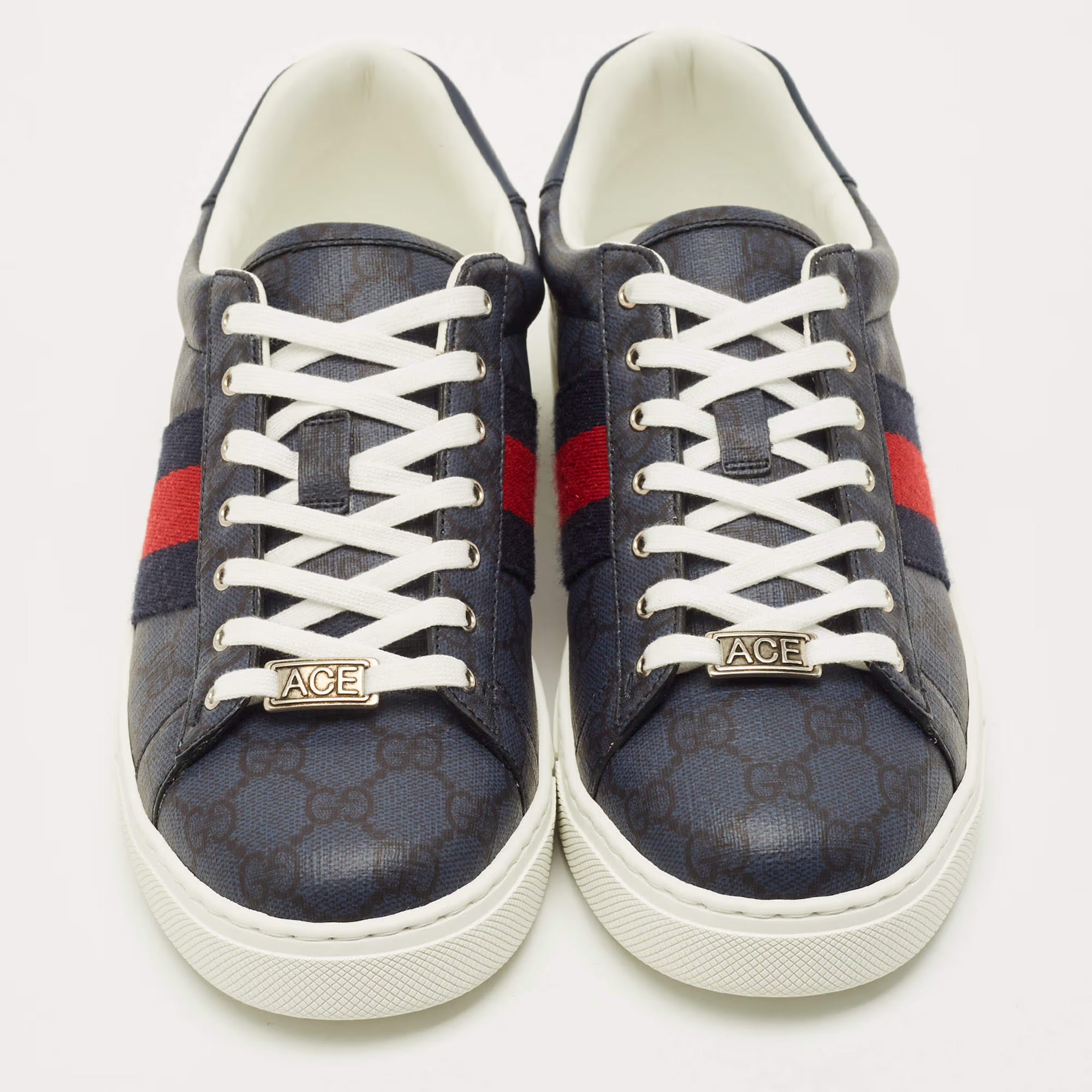Gucci Ace Size 41 Blue/Black GG Supreme Canvas Low Top Sneakers