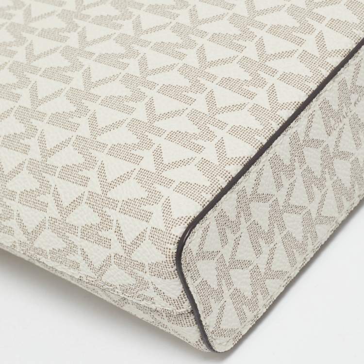 Michael Kors White Signature Coated Canvas and Leather Small Jet Set Charm NS Phone Crossbody Bag