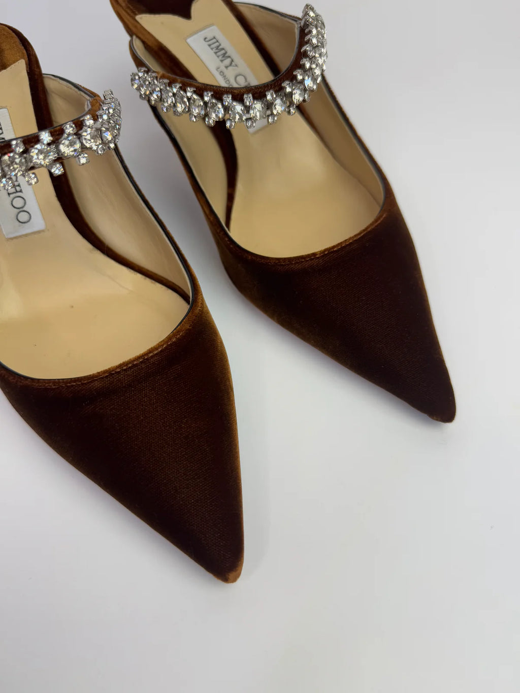 JIMMY CHOO BING TAN VELVET 65 HEELS (SIZE 39/UK6)