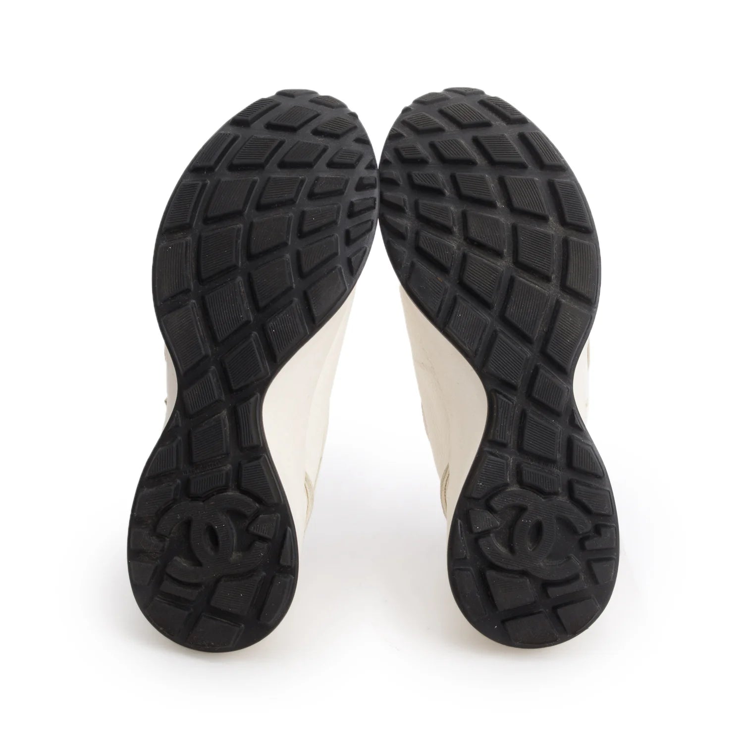 Chanel Cream Calfskin CC Sneakers, Women's Size 37