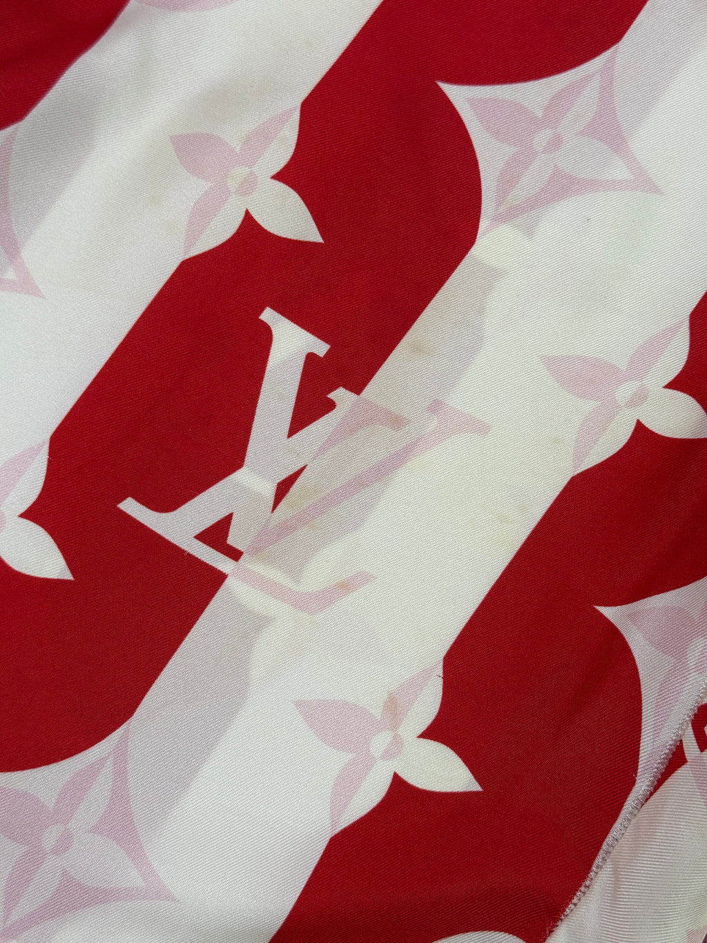 LOUIS VUITTON RED MONOGRAM SILK TWILL TROUSERS ( SIZE 38/10)