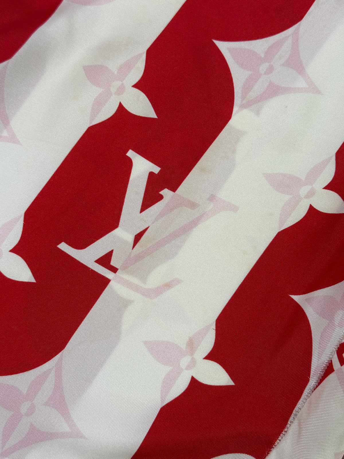 LOUIS VUITTON RED MONOGRAM SILK TWILL TROUSERS ( SIZE 38/10)