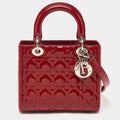 Dior Red Cannage Patent Leather Medium Lady Dior Tote
