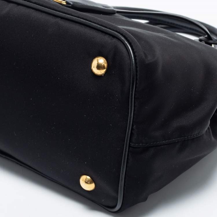 Prada Black Leather And Tessuto Tote