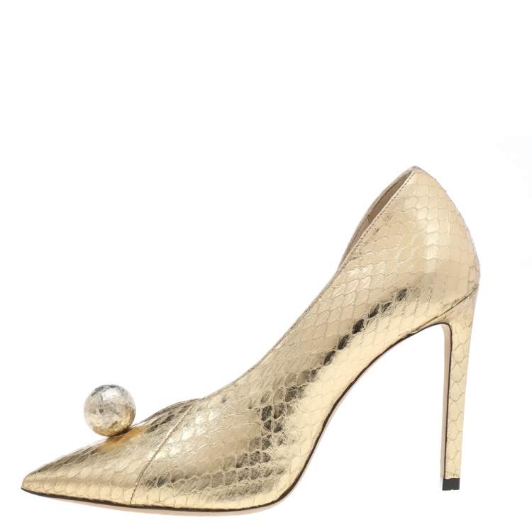 Jimmy Choo Gold Python Embossed Leather Sadira D'orsay Pumps Size 36