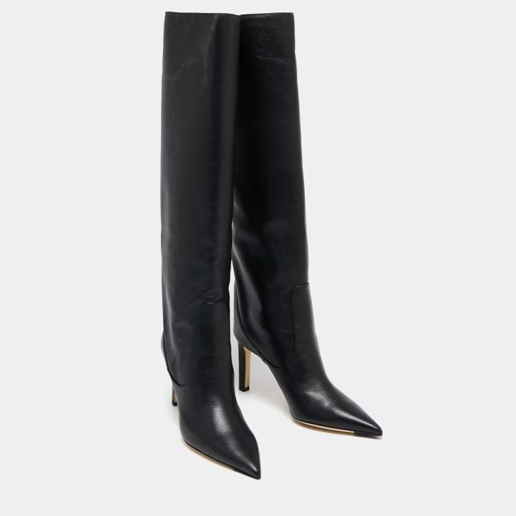 Jimmy Choo Black Leather Over Knee Length Boots Size 38