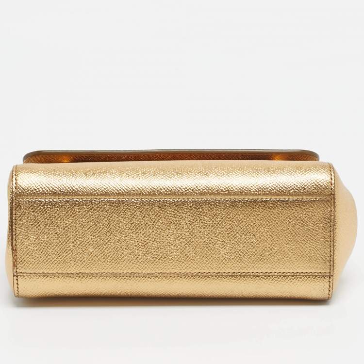 Dolce & Gabbana Gold Leather Small Miss Sicily Top Handle Bag