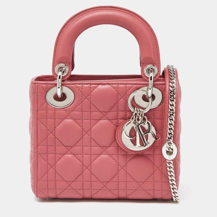 Dior Pink Cannage Leather Mini Lady Dior Tote