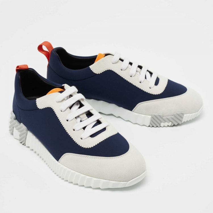 Hermès Navy Blue/Grey Suede and Nylon Boucning Sneakers Size 39