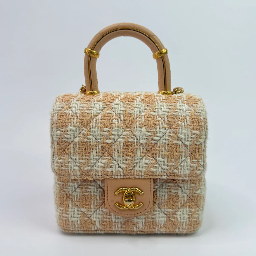 CHANEL MINI SQUARE FLAP WITH TOP HANDLE ANTIQUE GOLD HARDWARE
