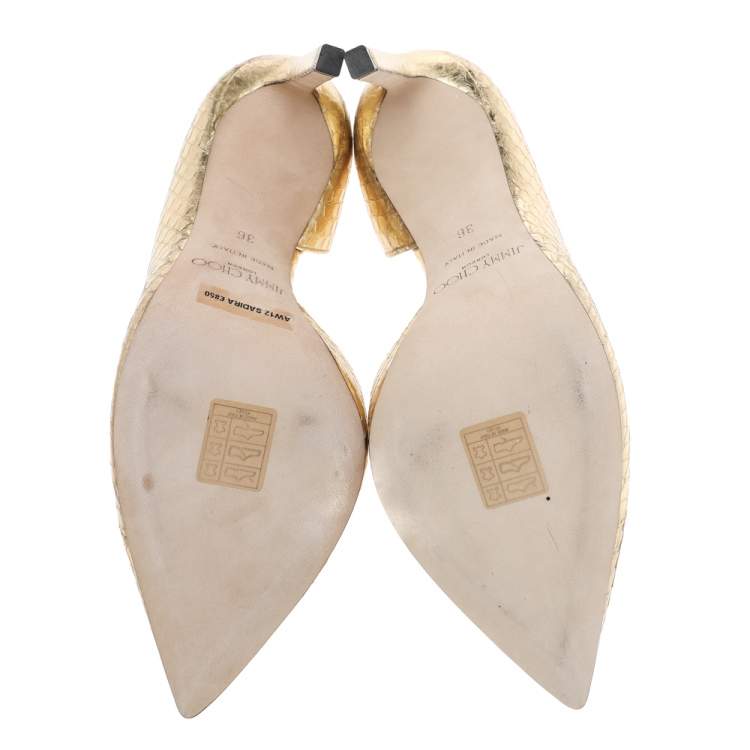 Jimmy Choo Gold Python Embossed Leather Sadira D'orsay Pumps Size 36
