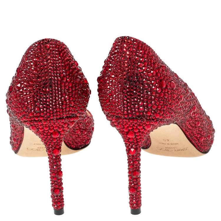 Jimmy Choo Red Crystal Embellished Romy Pumps Size 40