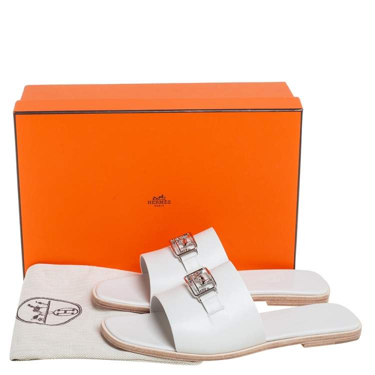 Hermès White Leather Villa Sandals Size 40.5