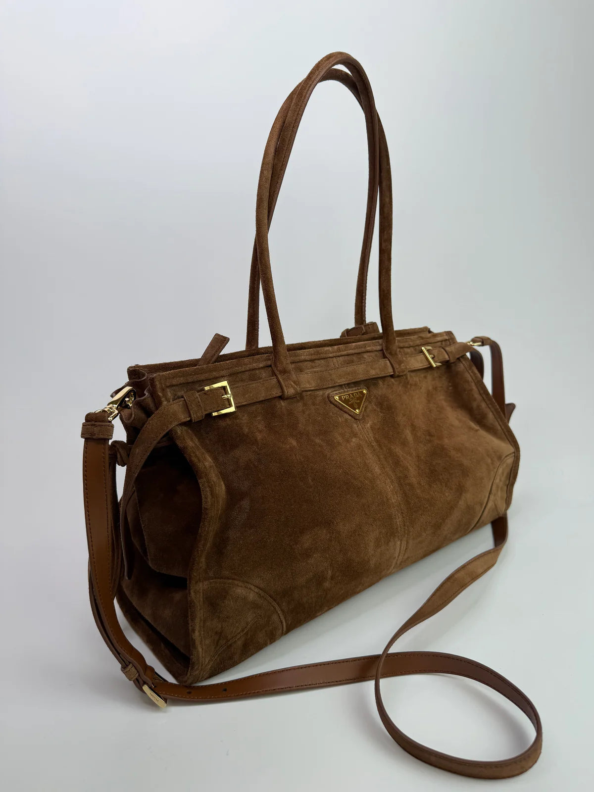 PRADA LARGE BONNIE SUEDE HANDBAG