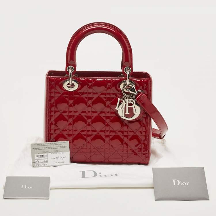 Dior Red Cannage Patent Leather Medium Lady Dior Tote