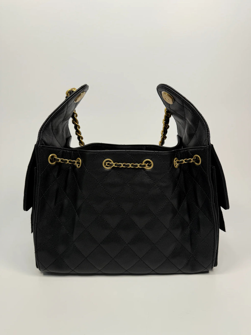 CHANEL 25 SMALL IN BLACK CAVIAR LEATHER WITH GHW