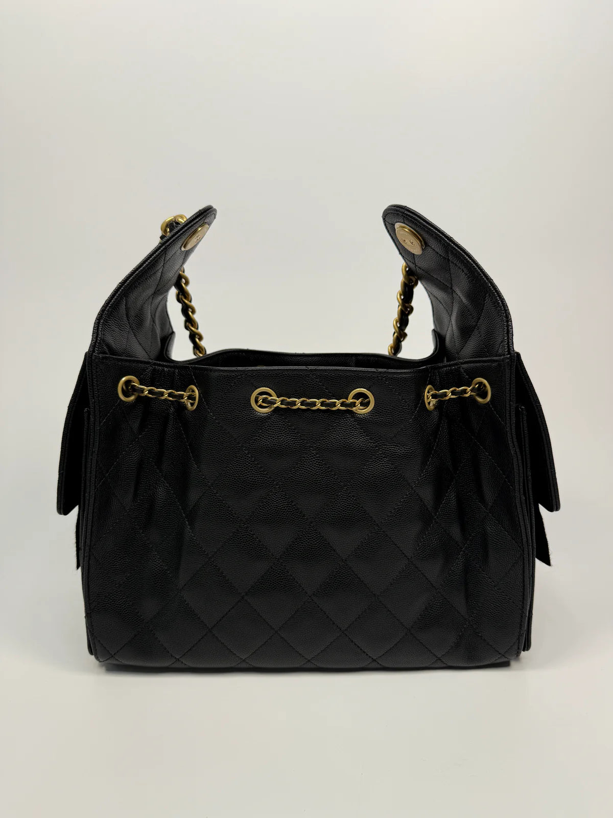 CHANEL 25 SMALL IN BLACK CAVIAR LEATHER WITH GHW