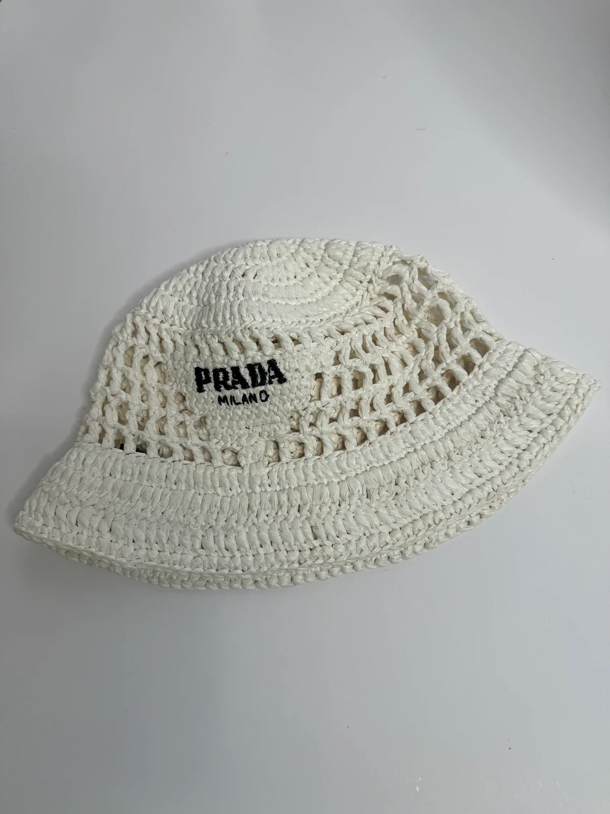PRADA CROCHET WHITE BUCKET HAT