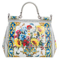 Dolce & Gabbana White/Multicolor Floral Print Leather Medium Miss Sicily Top Handle Bag
