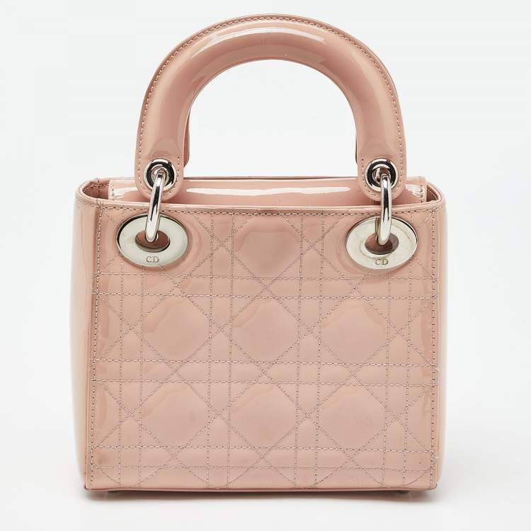 Dior Pink Cannage Patent Leather Mini Lady Dior Tote