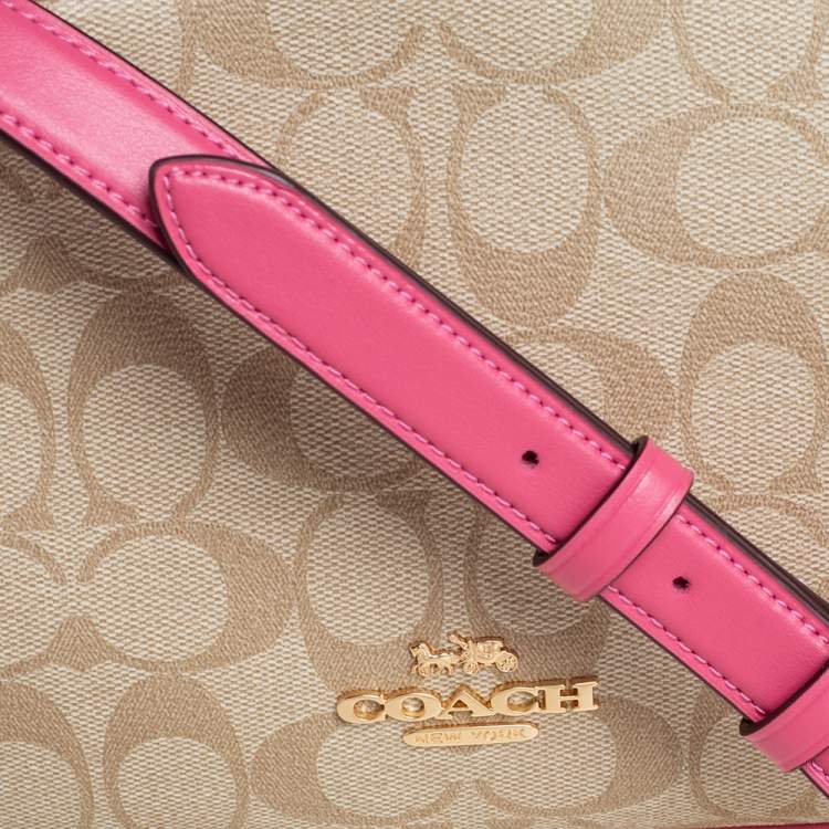 Coach Beige/Pink Signature Coated Canvas and Leather Jes Crossbody Bag