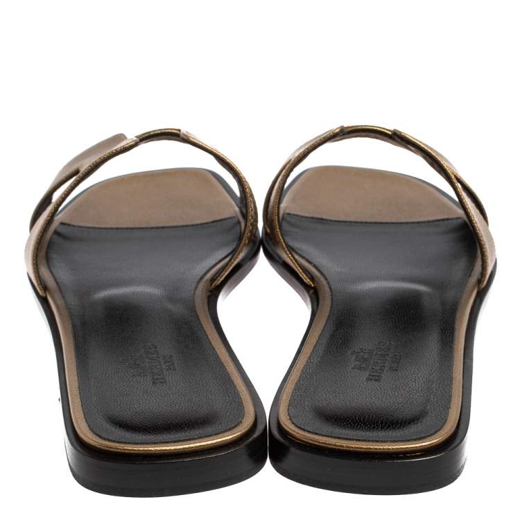 Hermes Gold Leather Oran Flats Size 39