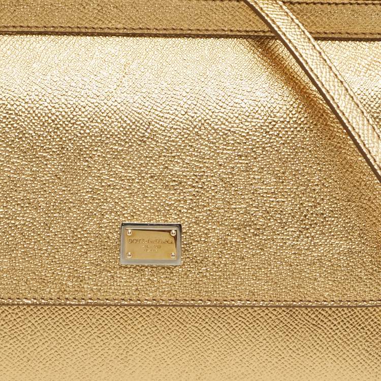 Dolce & Gabbana Gold Leather Small Miss Sicily Top Handle Bag
