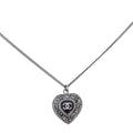 Chanel Blue CC Pearl Enamel Heart Pendant Necklace