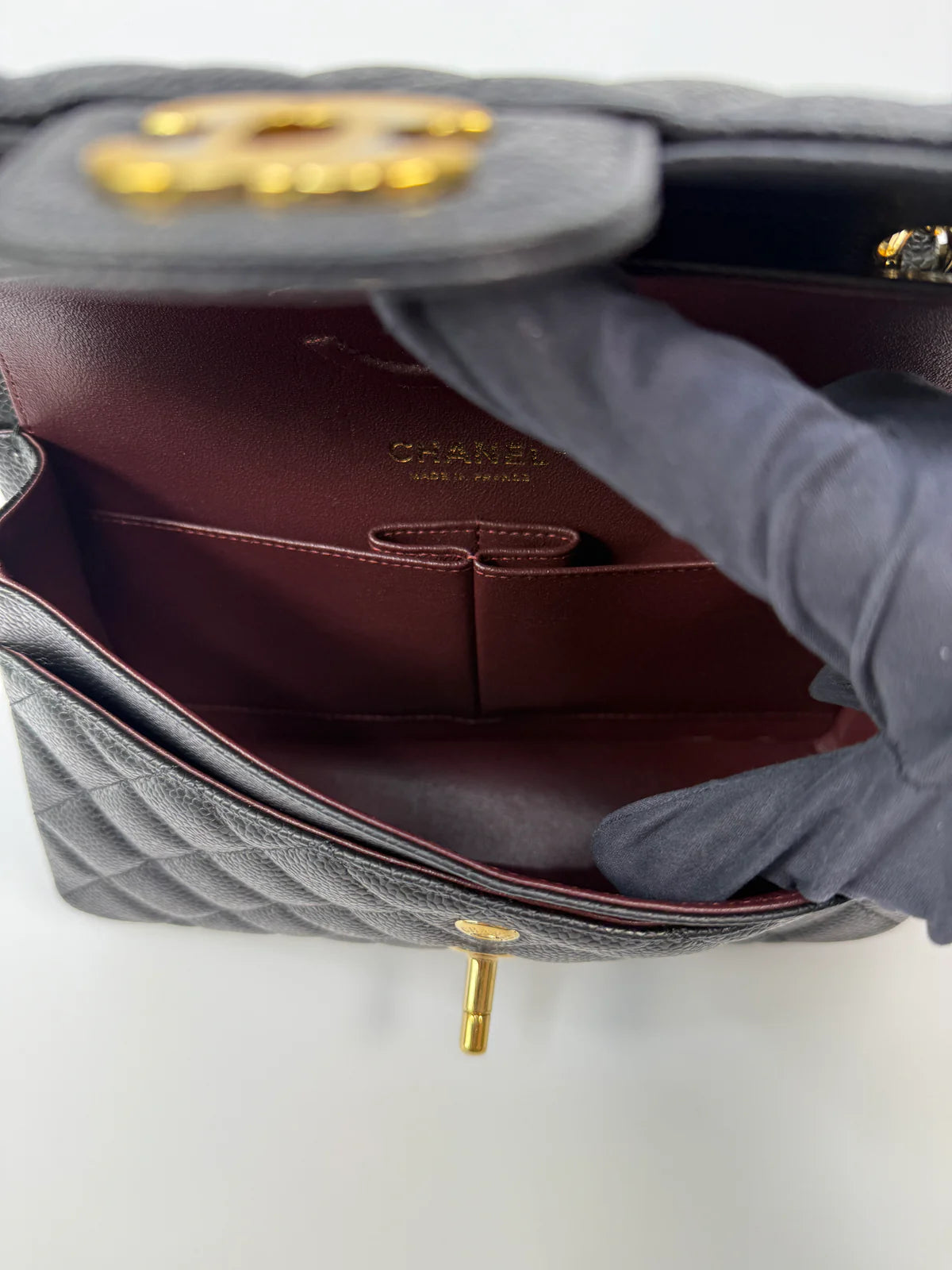 CHANEL SMALL CLASSIC DOUBLE FLAP IN BLACK CAVIAR LEATHER WITH GHW