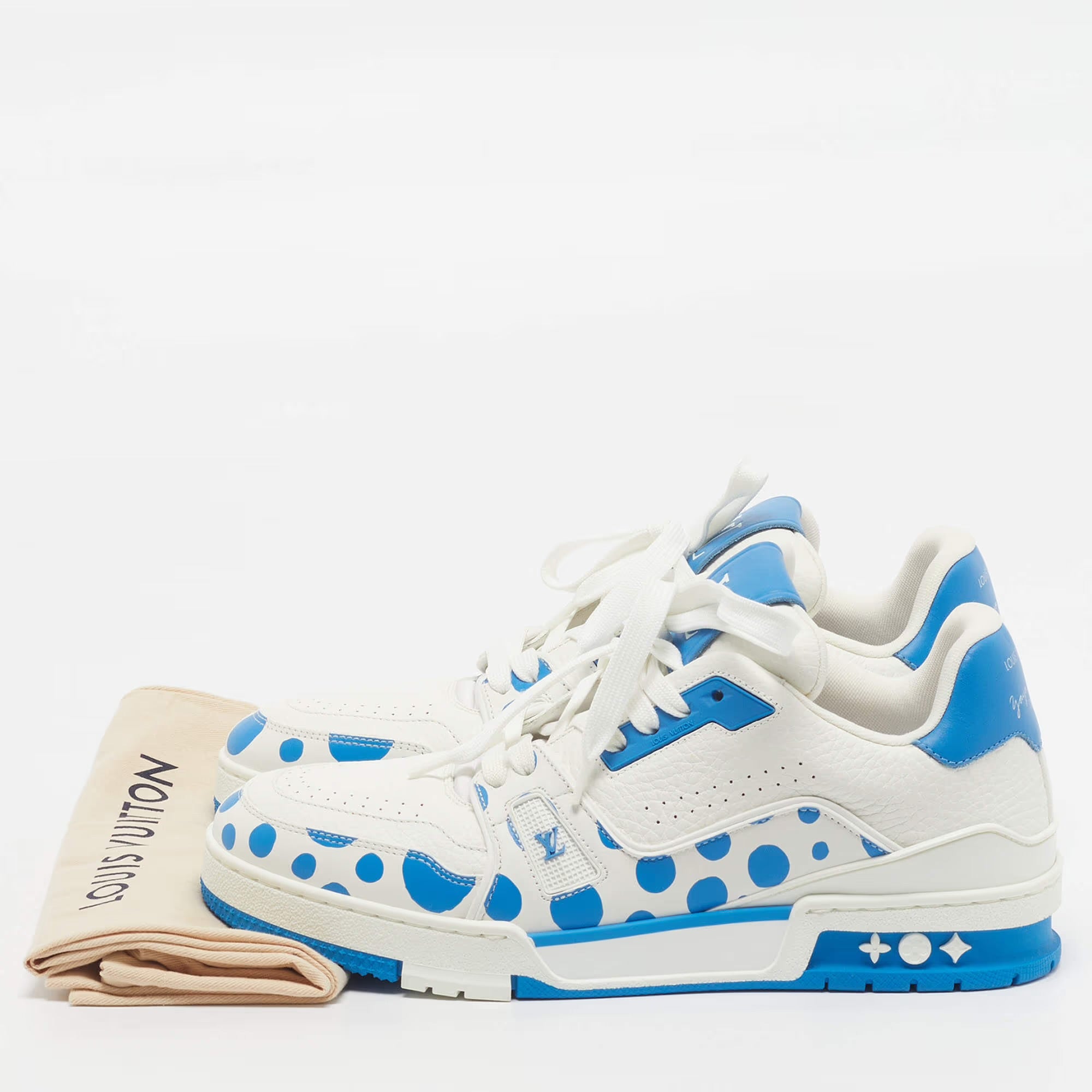 Louis Vuitton Yayoi Kusama X Trainer Size 41 White/Blue Leather Lace Up Sneakers