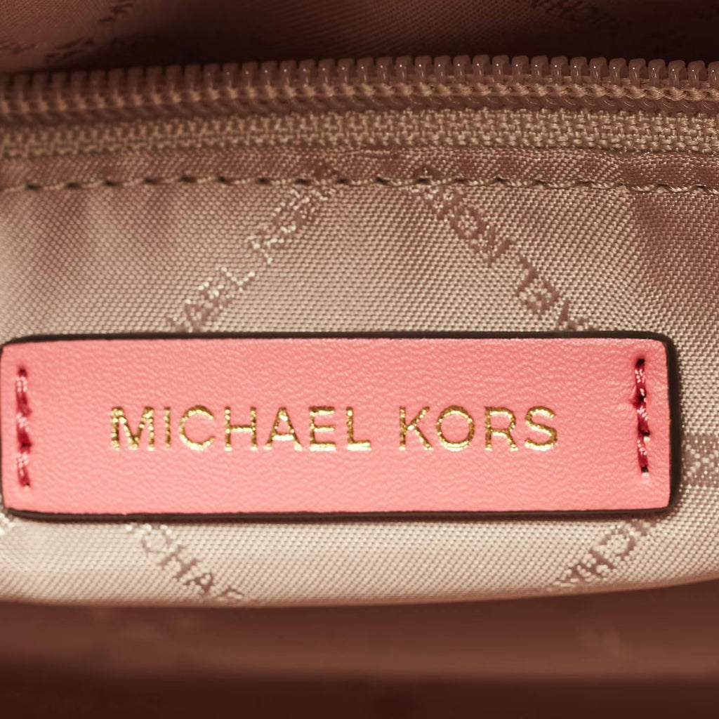 Michael Kors Tea Rose/Beige Signature Coated Canvas Medium Travel Duffle Bag