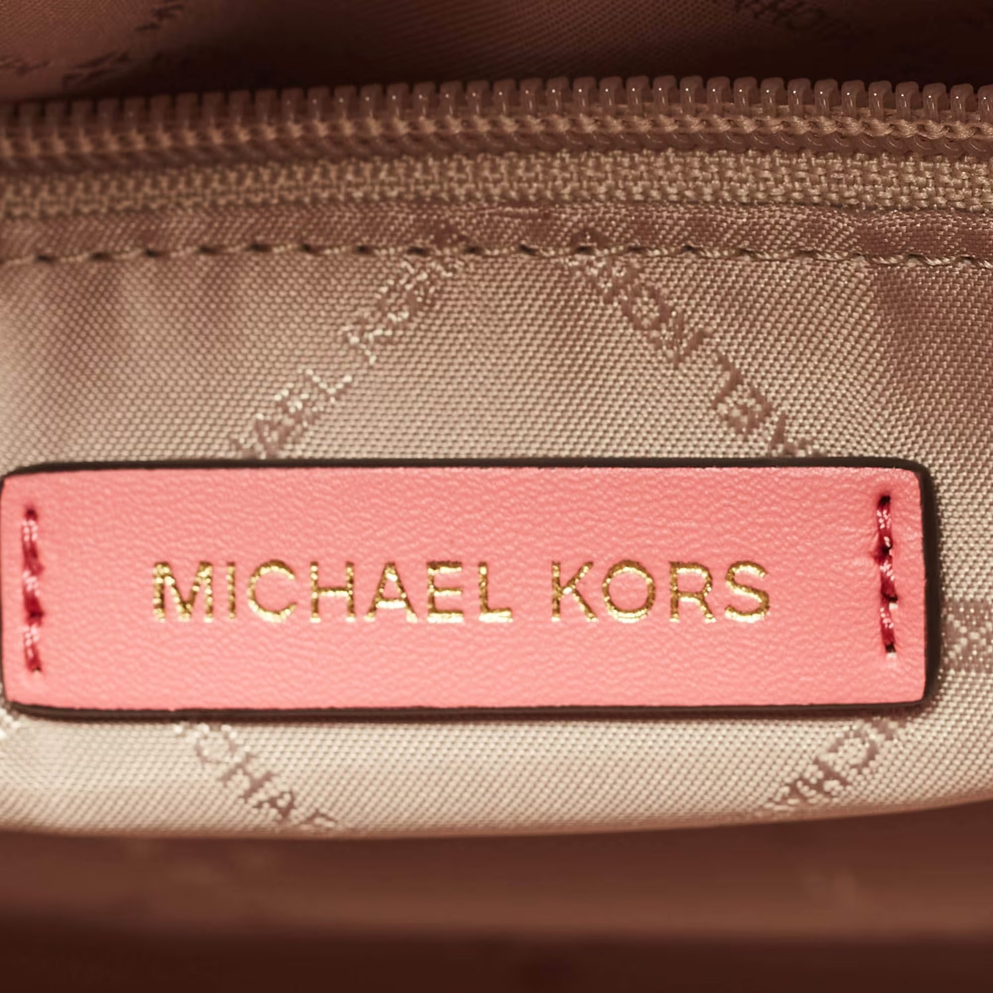 Michael Kors Tea Rose/Beige Signature Coated Canvas Medium Travel Duffle Bag