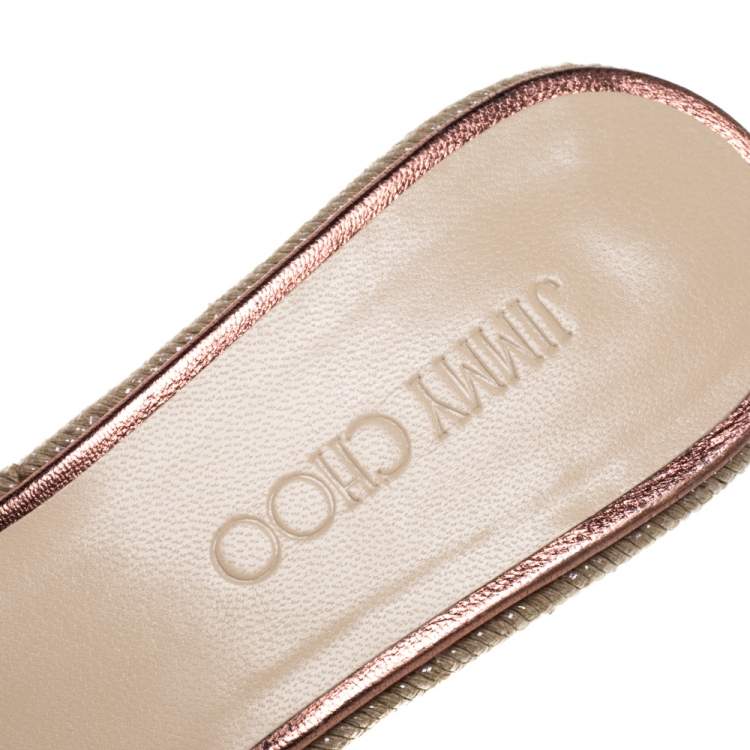 Jimmy Choo Metallic Bronze Leather Prima Cork Wedge Slide Sandals Size 38