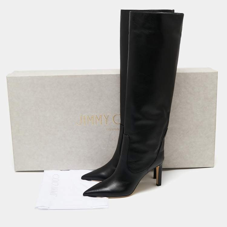 Jimmy Choo Black Leather Over Knee Length Boots Size 38