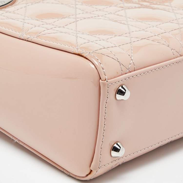 Dior Pink Cannage Patent Leather Mini Lady Dior Tote