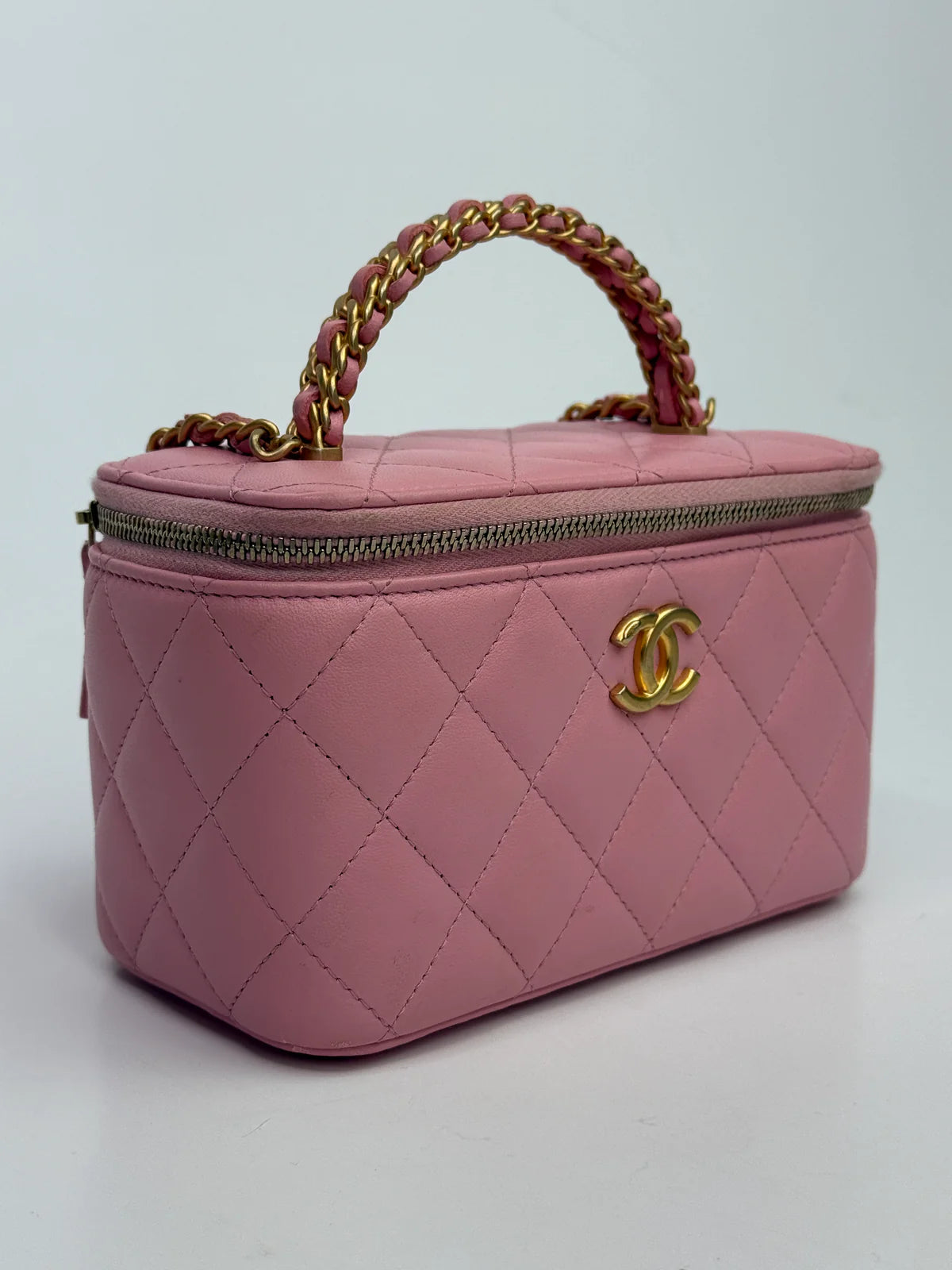 CHANEL VANITY RECTANGULAR WITH TOP HANDLE PINK LAMBSKIN GHW