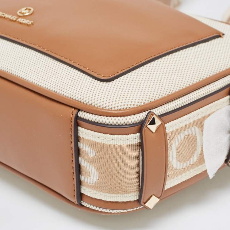 Michael Kors Beige/Tan Canvas And Leather Maeve Crossbody Bag