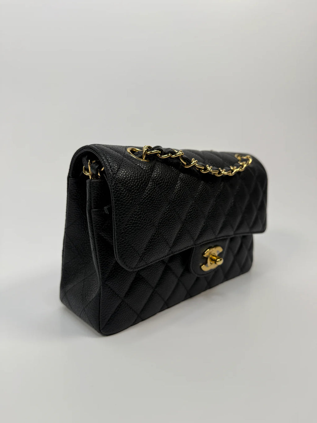 CHANEL SMALL CLASSIC DOUBLE FLAP IN BLACK CAVIAR LEATHER WITH GHW