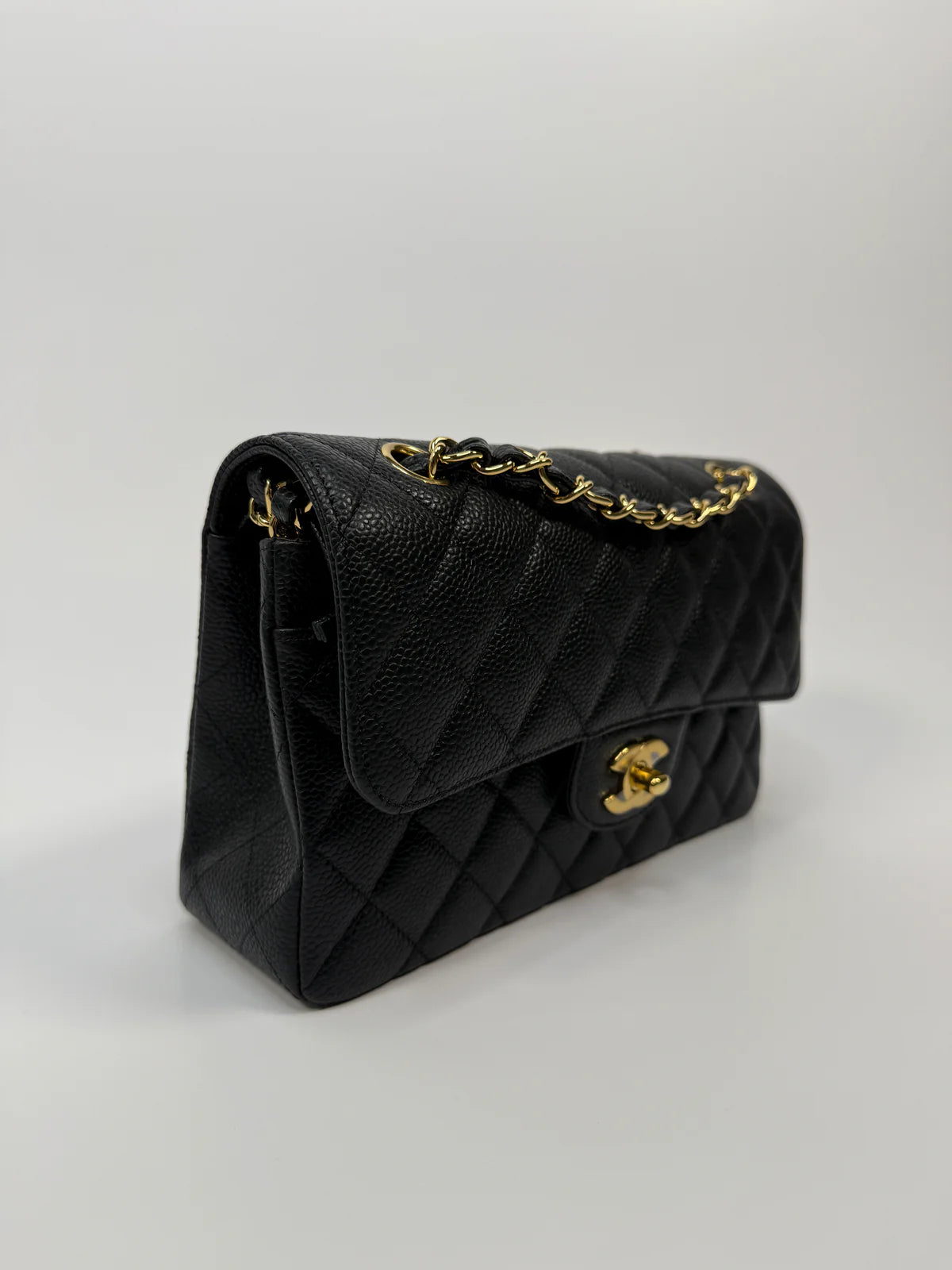 CHANEL SMALL CLASSIC DOUBLE FLAP IN BLACK CAVIAR LEATHER WITH GHW