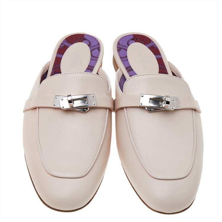 Hermes Pink Leather Kelly Mule Flats Size 38.5