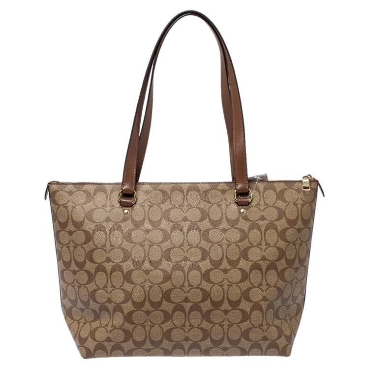 Coach Beige/Brown Signature Coated Canvas and Leather Gallery Tote