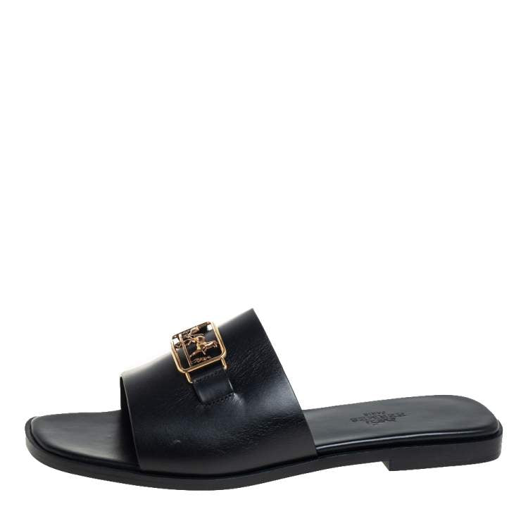 Hermès Black Leather Villa Sandals Size 38