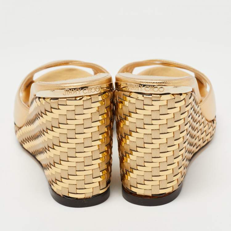 Jimmy Choo Metallic Gold Leather Prima Sandals Size 36