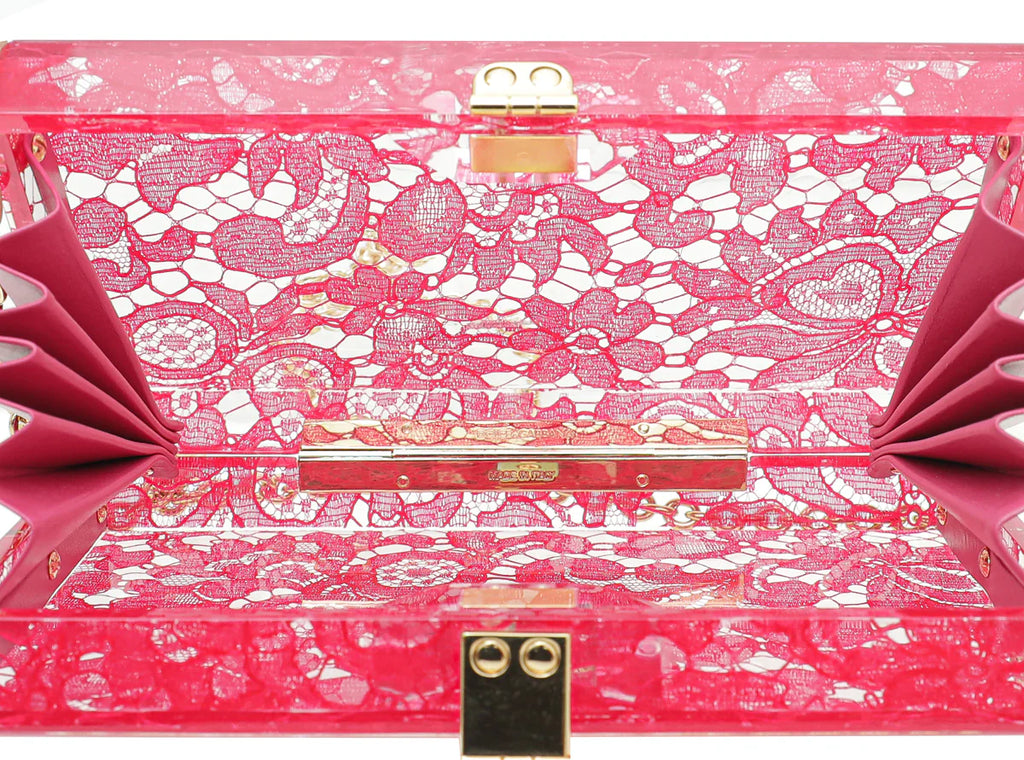 Dolce & Gabbana Red Plexiglass and Lace Box Pocket Clutch