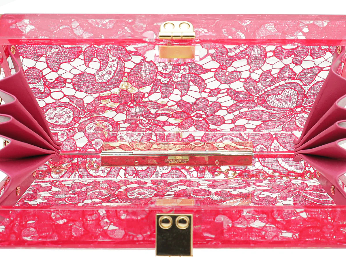 Dolce & Gabbana Red Plexiglass and Lace Box Pocket Clutch